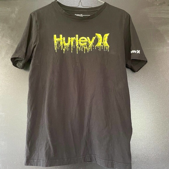 Hurley Big Boys XL T Shirt Black Yellow Green Slime Logo Short Sleeve Dripping - Picture 4 of 7